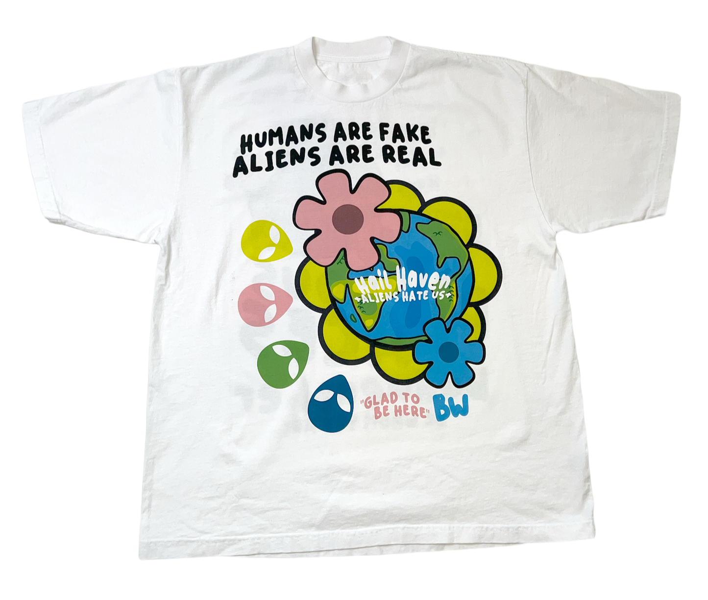 ALIENS ARE REAL Oversized Style T-Shirt (WHITE)